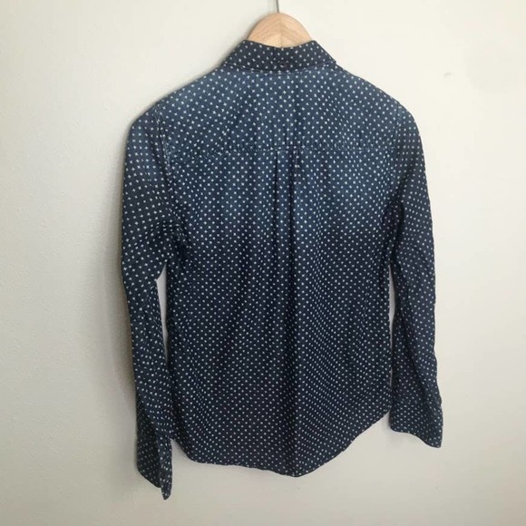 J CREW Navy Blue and White Star Print Button Up Long Sleeve Top Shirt, size 0 - Picture 3 of 4